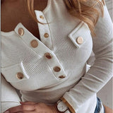 Sexy V-Neck Button Blouses Shirts Long Sleeves Solid