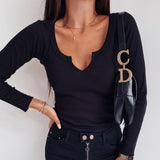 Sexy V-Neck Button Blouses Shirts Long Sleeves Solid