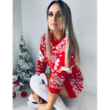 Women Winter Long Sleeve Loose Christmas Print A-line Mini Dress