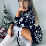 Women Winter Long Sleeve Loose Christmas Print A-line Mini Dress