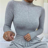 Shestyle Solid Zipper Bodycon Bodysuits Sexy Mock Neck