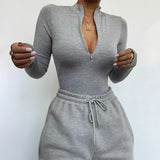 Shestyle Solid Zipper Bodycon Bodysuits Sexy Mock Neck