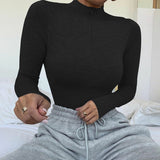Shestyle Solid Zipper Bodycon Bodysuits Sexy Mock Neck