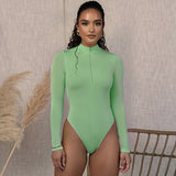 Shestyle Solid Zipper Bodycon Bodysuits Sexy Mock Neck