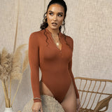 Shestyle Solid Zipper Bodycon Bodysuits Sexy Mock Neck