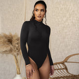 Shestyle Solid Zipper Bodycon Bodysuits Sexy Mock Neck