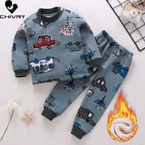 Kids Thicken Pajama Sets Cartoon O-Neck T-Shirt Tops with Pants