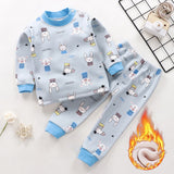 Kids Thicken Pajama Sets Cartoon O-Neck T-Shirt Tops with Pants