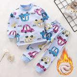 Kids Thicken Pajama Sets Cartoon O-Neck T-Shirt Tops with Pants