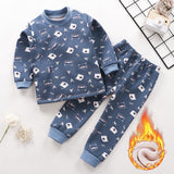 Kids Thicken Pajama Sets Cartoon O-Neck T-Shirt Tops with Pants
