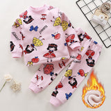 Kids Thicken Pajama Sets Cartoon O-Neck T-Shirt Tops with Pants
