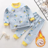 Kids Thicken Pajama Sets Cartoon O-Neck T-Shirt Tops with Pants