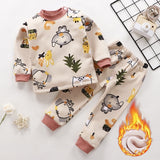 Kids Thicken Pajama Sets Cartoon O-Neck T-Shirt Tops with Pants
