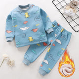 Kids Thicken Pajama Sets Cartoon O-Neck T-Shirt Tops with Pants