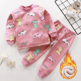 Kids Thicken Pajama Sets Cartoon O-Neck T-Shirt Tops with Pants