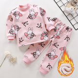 Kids Thicken Pajama Sets Cartoon O-Neck T-Shirt Tops with Pants
