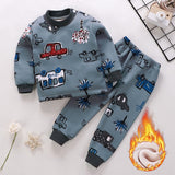 Kids Thicken Pajama Sets Cartoon O-Neck T-Shirt Tops with Pants