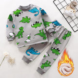 Kids Thicken Pajama Sets Cartoon O-Neck T-Shirt Tops with Pants