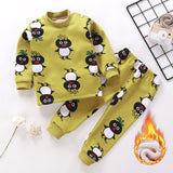 Kids Thicken Pajama Sets Cartoon O-Neck T-Shirt Tops with Pants