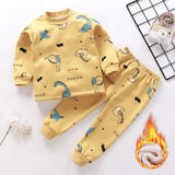 Kids Thicken Pajama Sets Cartoon O-Neck T-Shirt Tops with Pants