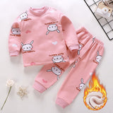 Kids Thicken Pajama Sets Cartoon O-Neck T-Shirt Tops with Pants