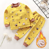 Kids Thicken Pajama Sets Cartoon O-Neck T-Shirt Tops with Pants