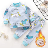 Kids Thicken Pajama Sets Cartoon O-Neck T-Shirt Tops with Pants