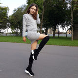 QUTAA Stretch Fabrics Over The Knee Boots Height Increasing Round Toe