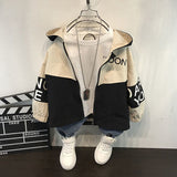 Baby autumn and winter warm thickening plus velvet padded boy hooded jacket