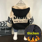 Baby autumn and winter warm thickening plus velvet padded boy hooded jacket