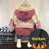 Baby autumn and winter warm thickening plus velvet padded boy hooded jacket