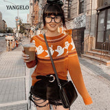 Yangelo Gothic Ghost Pattern Sweater Knit Top Loose Long Sleeves
