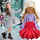 Winter Knitted Chiffon Girl Christmas Party Long Sleeve Kids Dress