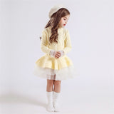Winter Knitted Chiffon Girl Christmas Party Long Sleeve Kids Dress