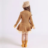Winter Knitted Chiffon Girl Christmas Party Long Sleeve Kids Dress