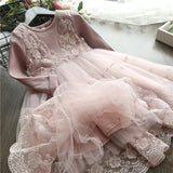 Winter Knitted Chiffon Girl Christmas Party Long Sleeve Kids Dress
