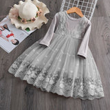 Winter Knitted Chiffon Girl Christmas Party Long Sleeve Kids Dress