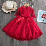 Winter Knitted Chiffon Girl Christmas Party Long Sleeve Kids Dress