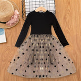 Winter Knitted Chiffon Girl Christmas Party Long Sleeve Kids Dress
