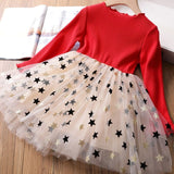 Winter Knitted Chiffon Girl Christmas Party Long Sleeve Kids Dress