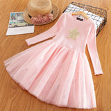 Winter Knitted Chiffon Girl Christmas Party Long Sleeve Kids Dress