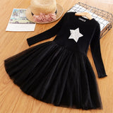 Winter Knitted Chiffon Girl Christmas Party Long Sleeve Kids Dress