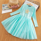 Winter Knitted Chiffon Girl Christmas Party Long Sleeve Kids Dress