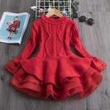Winter Knitted Chiffon Girl Christmas Party Long Sleeve Kids Dress