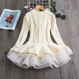 Winter Knitted Chiffon Girl Christmas Party Long Sleeve Kids Dress
