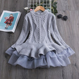 Winter Knitted Chiffon Girl Christmas Party Long Sleeve Kids Dress