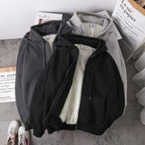 Jacket solid color hoodies imitation lamb wool korean