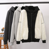 Jacket solid color hoodies imitation lamb wool korean
