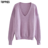 toppies Fall Woman Sweater loose deep v-neck one shoulder knitter tops