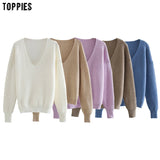toppies Fall Woman Sweater loose deep v-neck one shoulder knitter tops
